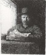 Rembrandt van rijn Self-Portrait Drawing at a window oil painting reproduction